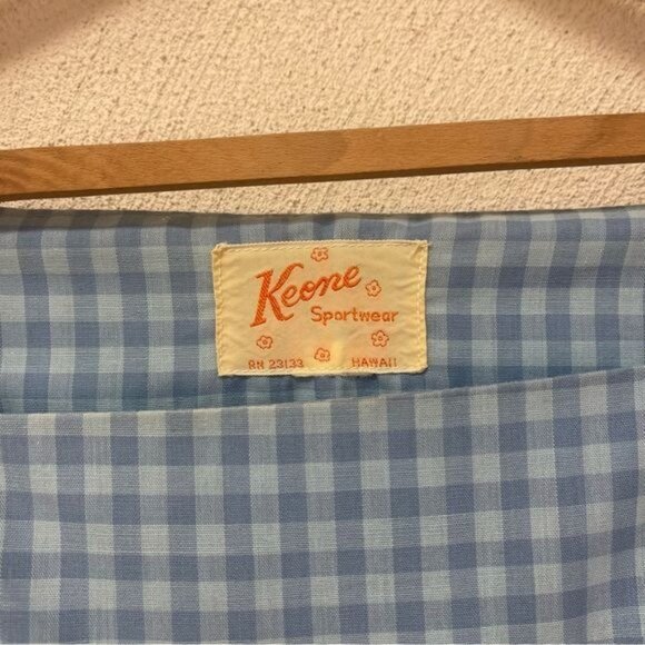 Vintage 1960s Keone Sportswear Hawaii Blue Checkered Maxi Dress Sz Medium - Picture 5 of 8